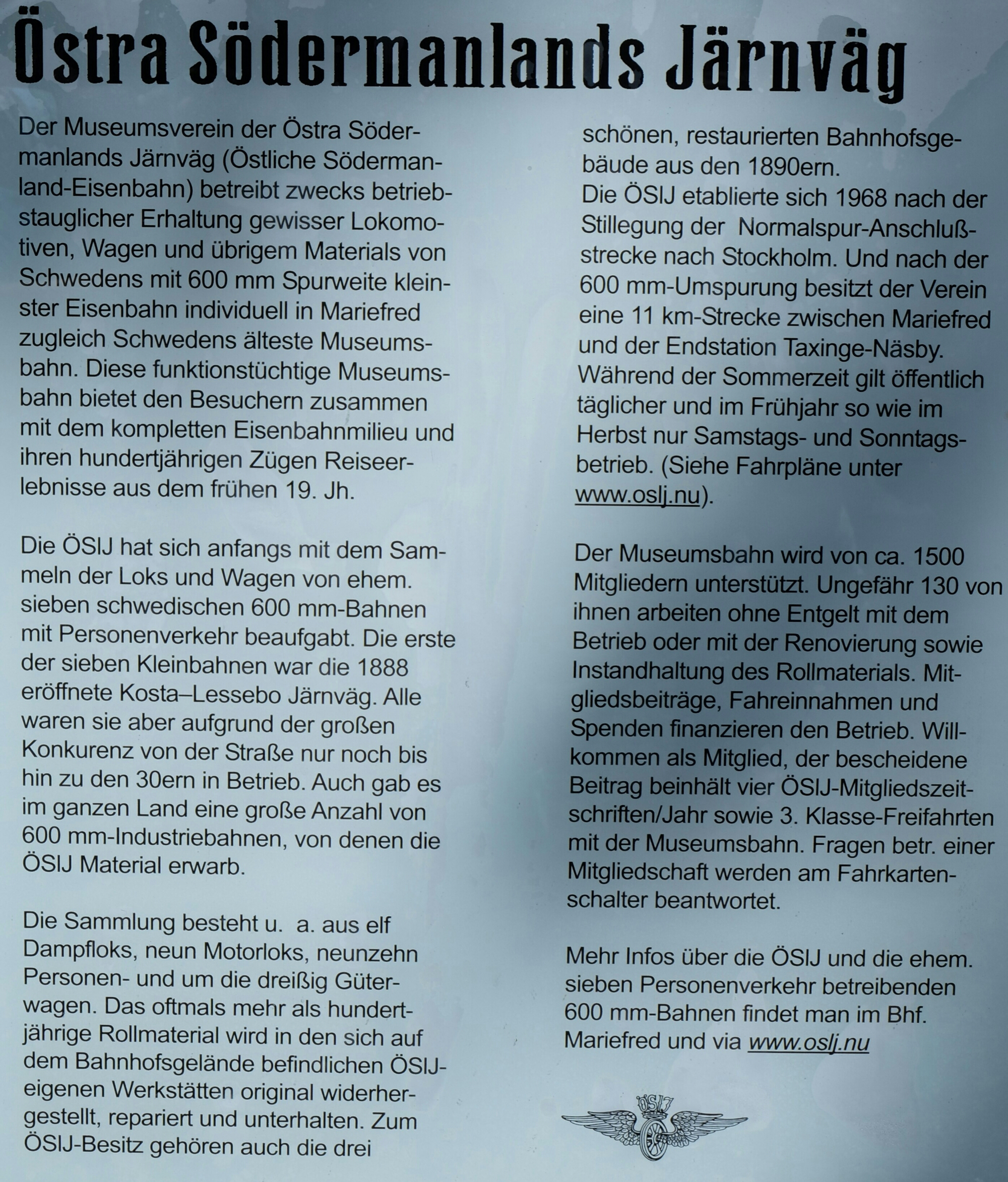 Tafel zu Östra Södermanlands Järnväg Tafel zu Östra Södermanlands Järnväg